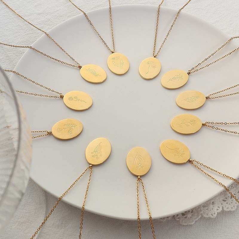 Birth Flower Necklace - Ins New Stainless Steel Double Sided